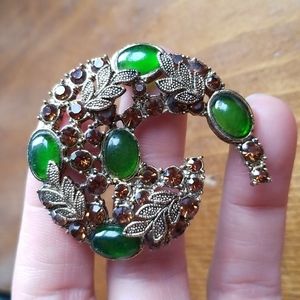 VTG Brooch - Leaves, Green, Vtg Goldtone Coloring - EUC